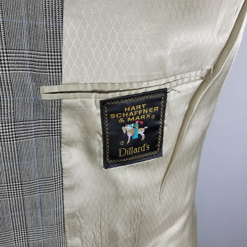 Hart Schaffner Marx Men's Sport Coat Two Button Gray‎ Plaid Worsted Wool 42L